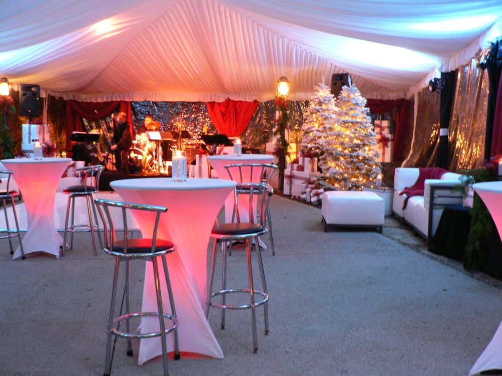 Tented Holiday Party With Lighted Cocktail Tables Santa Clarita