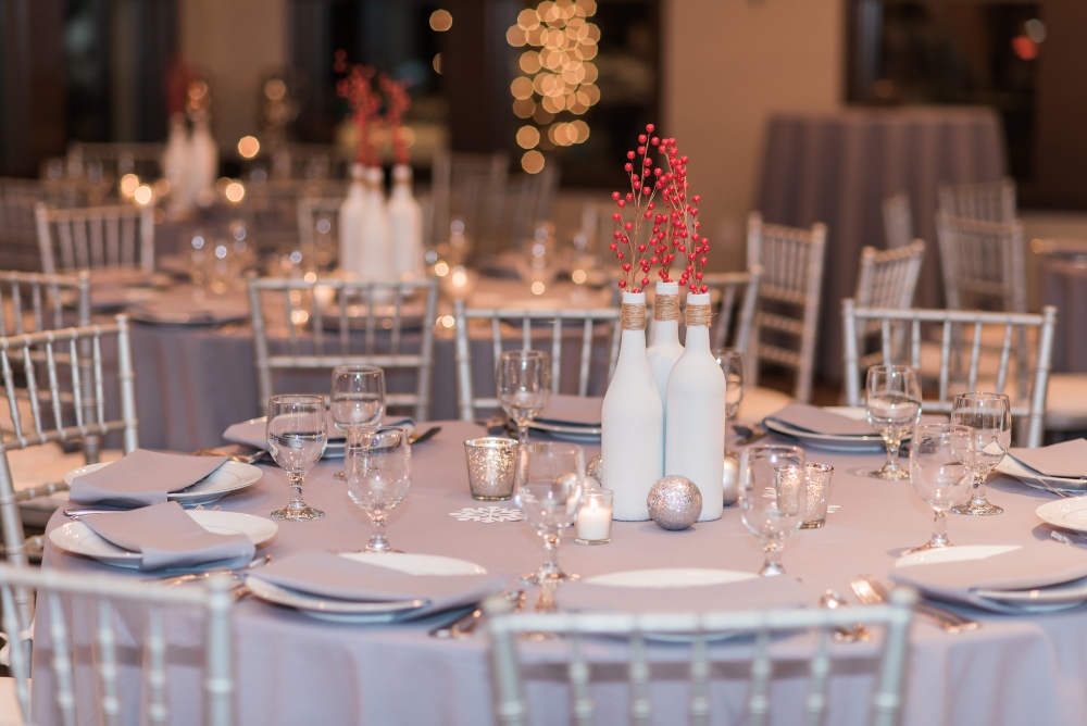 Holiday Wedding Reception Silver Tablecloths Santa Clarita